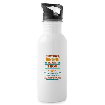 Oldtimer Retro 1968 - Trinkflasche mit integriertem Trinkhalm - Weiß - Rechts