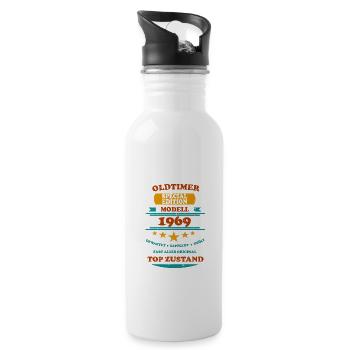 Oldtimer Retro 1969 - Trinkflasche mit integriertem Trinkhalm - Weiß - Rechts