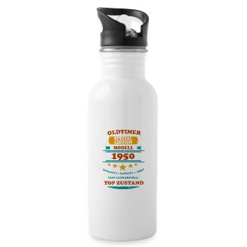 Oldtimer Retro 1950 - Trinkflasche mit integriertem Trinkhalm - Weiß - Rechts