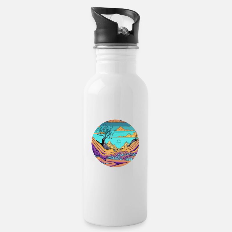 Sonnenaufgang im Psychedelic Valley - Trinkflasche mit integriertem Trinkhalm - Weiß