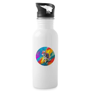 Wanderndes Einhorn - Trinkflasche mit integriertem Trinkhalm - Weiß - Rechts