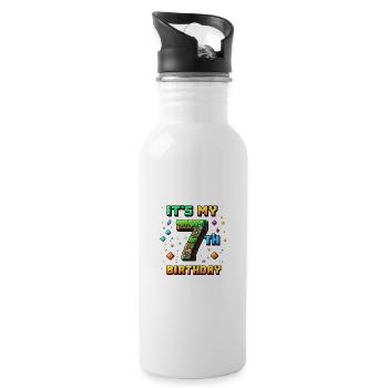 7. Geburtstag Kinder Pixel - Trinkflasche mit integriertem Trinkhalm - Weiß - Rechts