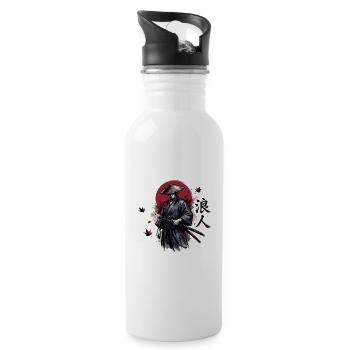 Schattensamurai im Herbstrot - Trinkflasche mit integriertem Trinkhalm - Weiß - Rechts
