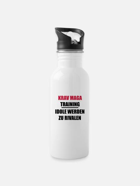 Krav Maga - Trinkflasche mit integriertem Trinkhalm - Weiß