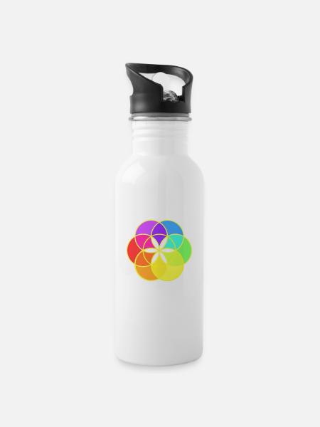 Multi-coloured Omraam Life - Water bottle with straw - white