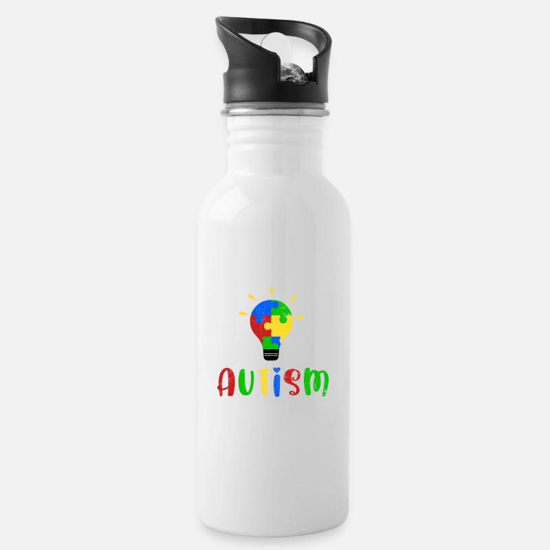 AUTIST ASPERGER PUZZLE LAMPE SYNDROM MOTIV SPRUCH - Trinkflasche mit integriertem Trinkhalm - Weiß