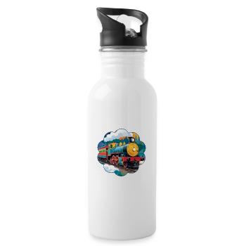 Colorful Railway with Smoking Steam Locomotive - Water bottle with straw - white - Right