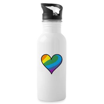 Rainbow Heart Pride Print - Water bottle with straw - white - Right