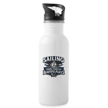 Segelreparaturen - Trinkflasche mit integriertem Trinkhalm - Weiß - Rechts