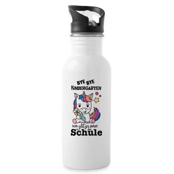 Schulkind Einhorn (bunt/schwarz) - Trinkflasche mit integriertem Trinkhalm - Weiß - Rechts