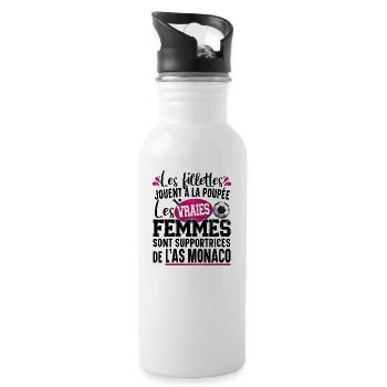 Monaco Supportrice Football Cadeau Femme Girly - Gourde avec paille intégrée - blanc - Droite