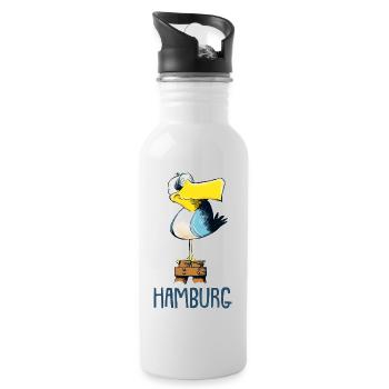 lustige Möwe Hamburg - Trinkflasche mit integriertem Trinkhalm - Weiß - Rechts