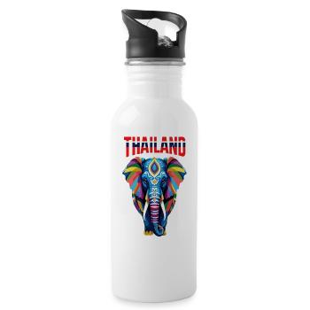 Colorful abstract elephant from Thailand - Water bottle with straw - white - Right