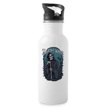 Grim Reaper "Death Waits" Gothic Art - Water bottle with straw - white - Right