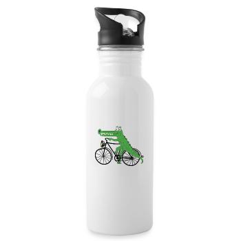 Crocodile with a bike - Water bottle with straw - white - Right