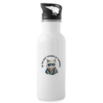 Be the best version of yourself - Cat Hipster - Water bottle with straw - white - Right