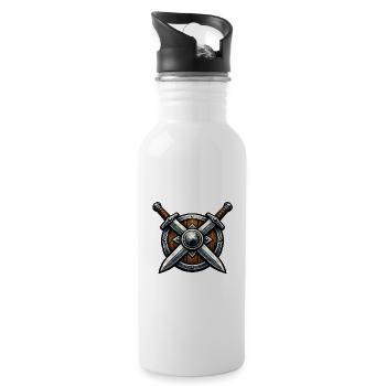 Kreuzklingen Schildemblem - Trinkflasche mit integriertem Trinkhalm - Weiß - Rechts