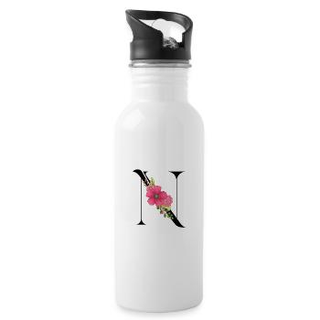 Eleganter Buchstabe 'T' mit Blumen - Trinkflasche mit integriertem Trinkhalm - Weiß - Rechts