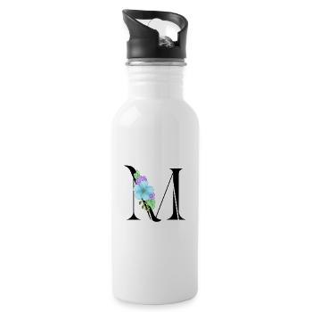 Eleganter Buchstabe 'M' mit Blumen - Trinkflasche mit integriertem Trinkhalm - Weiß - Rechts