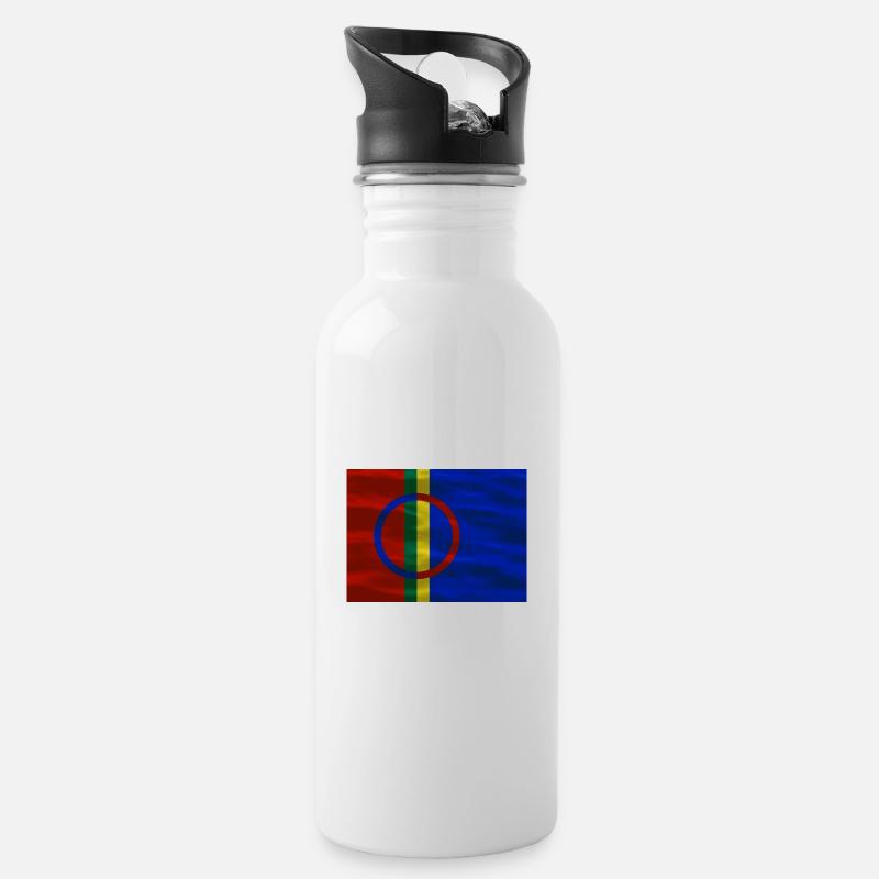 Sapmi-Flagge - Trinkflasche mit integriertem Trinkhalm - Weiß