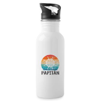 Papitän und Ruder - für den besten Papa der Welt - Trinkflasche mit integriertem Trinkhalm - Weiß - Rechts