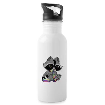 Snuggles the raccoon with crystal - Water bottle with straw - white - Right