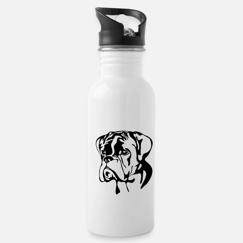 BOXER PORTRAIT Wilsigns Hund Hunde - Trinkflasche mit integriertem Trinkhalm - Weiß