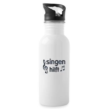 Singen hilft (dunkel) - Trinkflasche mit integriertem Trinkhalm - Weiß - Rechts