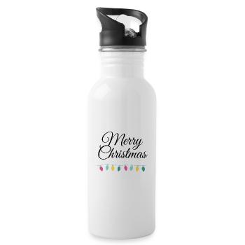 Merry Christmas mit Lichterkette - Trinkflasche mit integriertem Trinkhalm - Weiß - Rechts