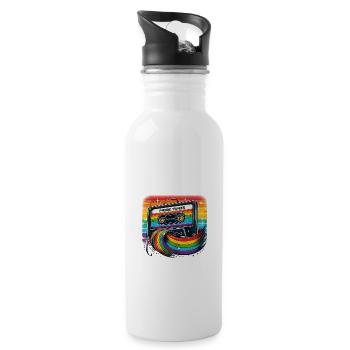 Pride Tunes Rainbow Cassette Design - Water bottle with straw - white - Right