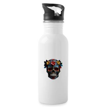 Motif de crâne de sucre floral vibrant - Gourde avec paille intégrée - blanc - Droite