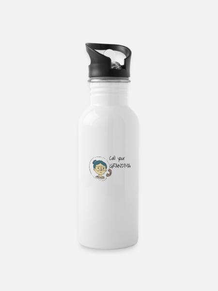 Denk an deine Oma! Ruf sie an. - Trinkflasche mit integriertem Trinkhalm - Weiß