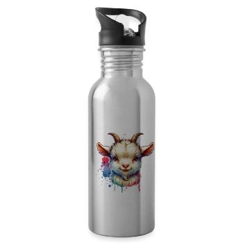 Lustige Ziege Bauernhof Tierliebhaber Design - Trinkflasche mit integriertem Trinkhalm - Lightsilver - Rechts