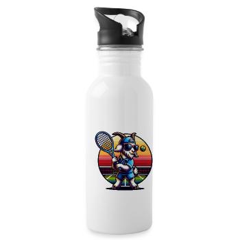 Ziege Tennis Spieler Court Design - Trinkflasche mit integriertem Trinkhalm - Weiß - Rechts