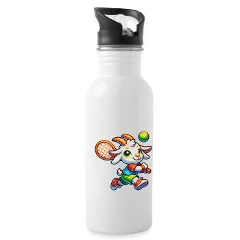 Ziege Tennis Spieler Sport Design - Trinkflasche mit integriertem Trinkhalm - Weiß - Rechts