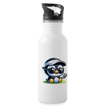 Cool Funny Penguin Golfer - Water bottle with straw - white - Right