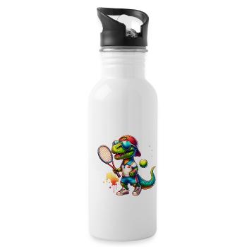 Dinosaurier Dino Junge Tennis Spieler Sport - Trinkflasche mit integriertem Trinkhalm - Weiß - Rechts