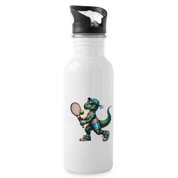 Dinosaur Dino Boy Tennis Player Sport - Trinkflasche mit integriertem Trinkhalm - Weiß - Rechts