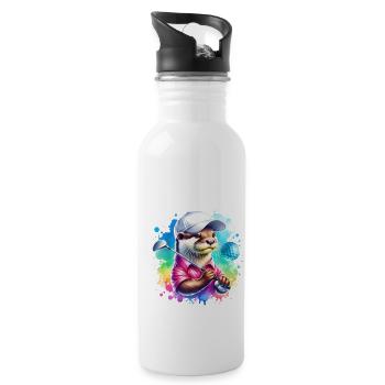 Lustiger Otter Golfer Golfen - Trinkflasche mit integriertem Trinkhalm - Weiß - Rechts