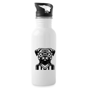 Mops Hund Fußball Spieler Ball Champion Fan - Trinkflasche mit integriertem Trinkhalm - Weiß - Rechts