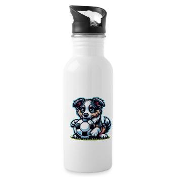 Border Collie Football Champion Dogs Fan - Water bottle with straw - white - Right