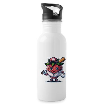 Lustiger Baseball Spieler Mit Erdbeeren Und Sport - Trinkflasche mit integriertem Trinkhalm - Weiß - Rechts