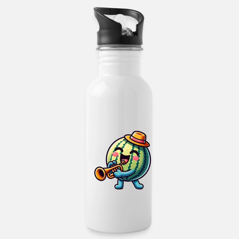 Lustige Wassermelone Mit Trompete - Trinkflasche mit integriertem Trinkhalm - Weiß