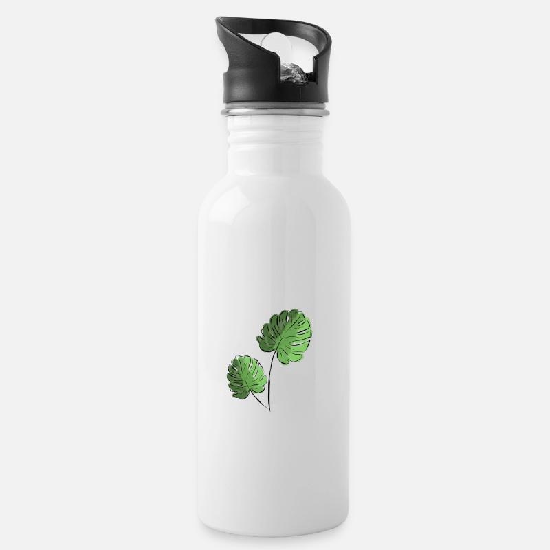 Monsetra Ableger mit zwei Blättern - Trinkflasche mit integriertem Trinkhalm - Weiß