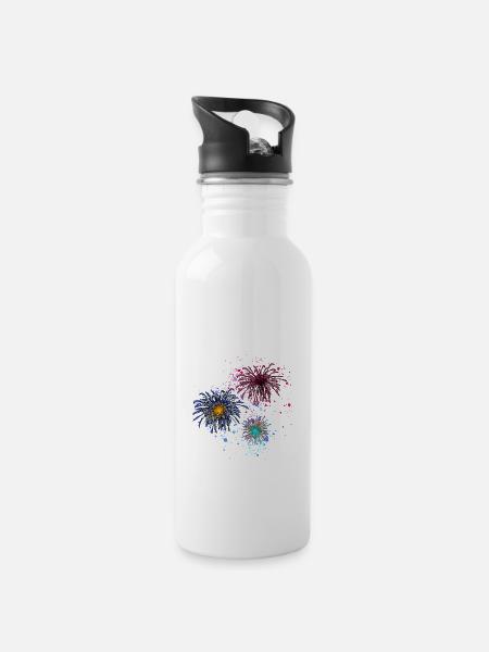 Feux d’artifice,Fusées,Étoiles,Réveillon du Nouvel An,Coloré - Gourde avec paille intégrée - blanc