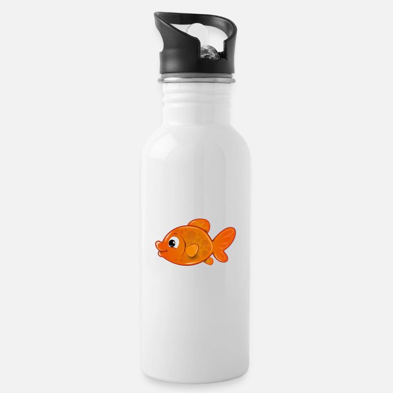 Hatchi der Goldfisch - Trinkflasche mit integriertem Trinkhalm - Weiß