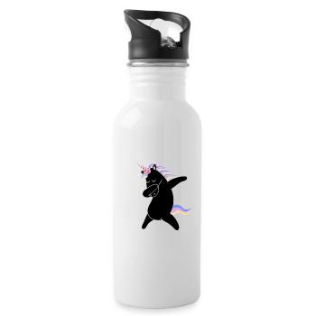 Black dabbing unicorn | Einhorn | - Trinkflasche mit integriertem Trinkhalm - Weiß - Rechts