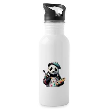 Cute Panda Artist - Trinkflasche mit integriertem Trinkhalm - Weiß - Rechts