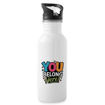 Du gehörst hierher! Buntes Inklusions Design - Trinkflasche mit integriertem Trinkhalm - Weiß - Rechts