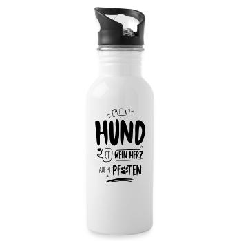 Herz auf vier Pfoten - Trinkflasche mit integriertem Trinkhalm - Weiß - Rechts